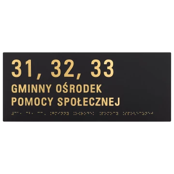 Tabliczka z pismem Braille'a - czarny matowy akryl i złote wypukłe litery - wym. 340x110mm - TAB605