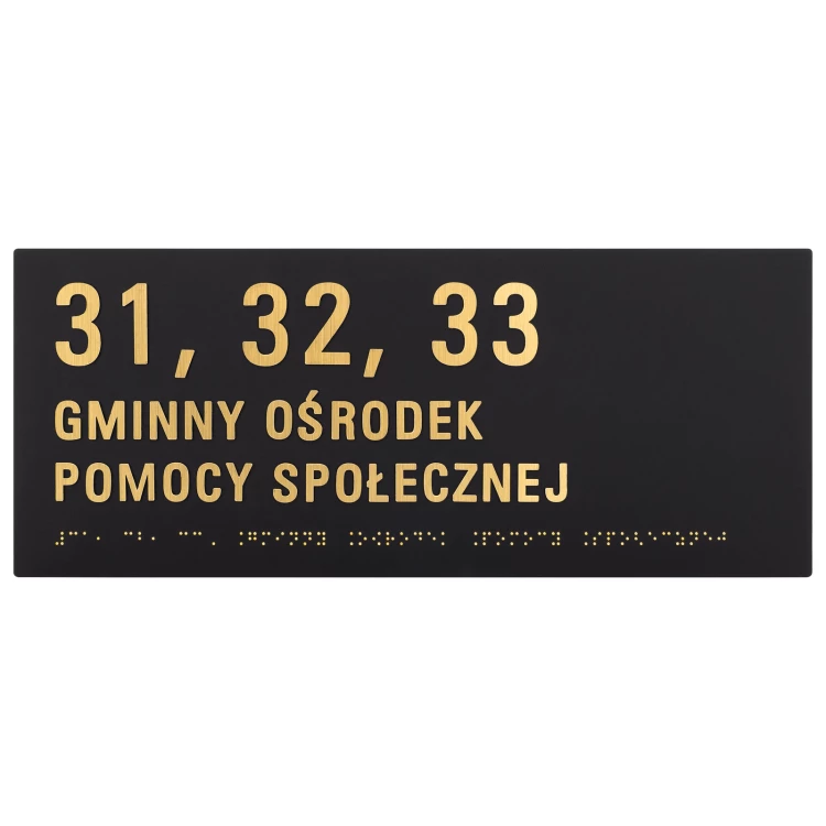 Tabliczka z pismem Braille'a - czarny matowy akryl i złote wypukłe litery - wym. 340x110mm - TAB605