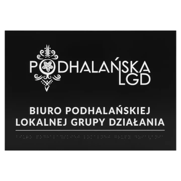 Tabliczka z pismem Braille'a - dowolna treść - czarny dibond - wym. 297x210 mm (format A4) - TAB671