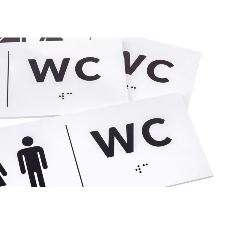 Tabliczka z pismem Braille - WC - wym. 200x80mm - PCW twarde - DECO WHITE - TAB458