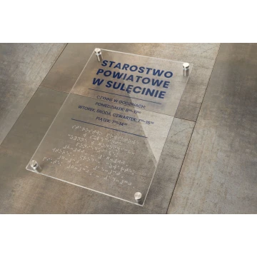 Tabliczka z plexi z dowolnym tekstem i  pismem Braille'a - wym. 210x297mm (A4) - TAB430 