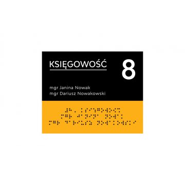 Tabliczka z nazwą pomieszczenia, numeracją i pismem Braille'a - wym. 170x137mm - PCW twarde - SUN -TAB319