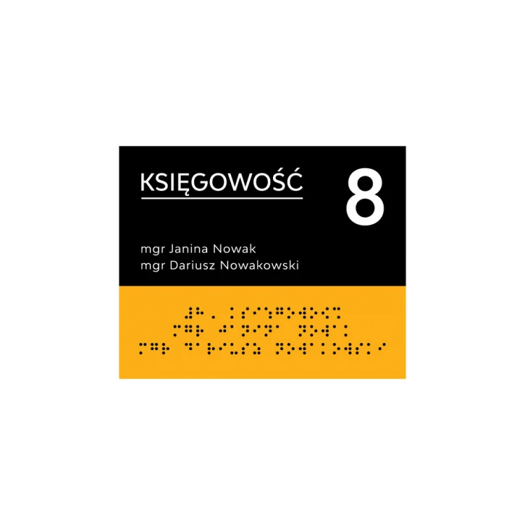 Tabliczka z nazwą pomieszczenia, numeracją i pismem Braille'a - wym. 170x137mm - PCW twarde - SUN -TAB319