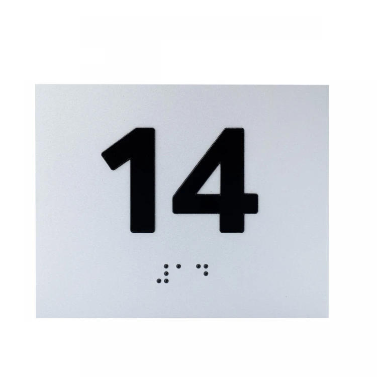 Tabliczka z wypukłą numeracją i pismem Braille'a  - laminat srebrny - wym. 100x80mm - TAB507