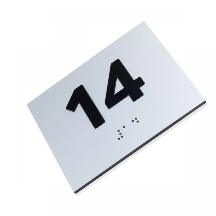 Tabliczka z wypukłą numeracją i pismem Braille'a  - laminat srebrny - wym. 100x80mm - TAB507