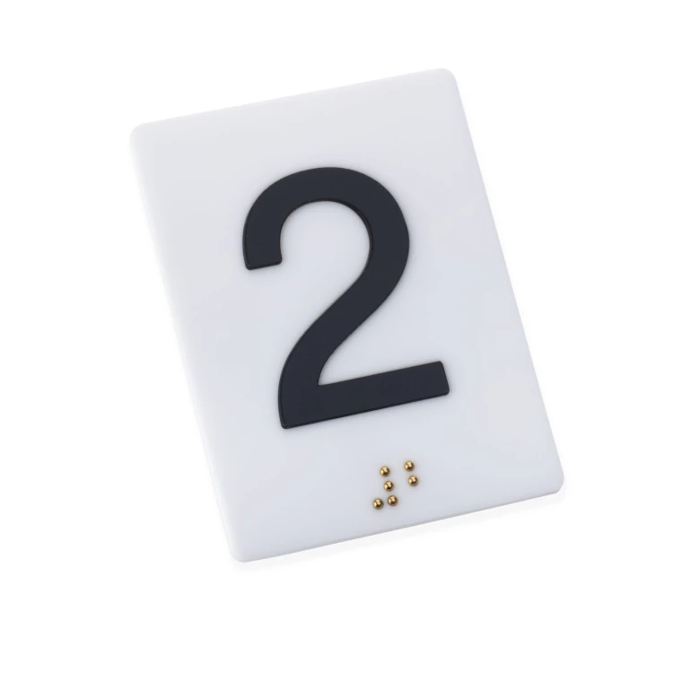 Tabliczka z wypukłą numeracją i pismem Braille'a  - akryl biały mat - wym. 50x68mm - TAB538