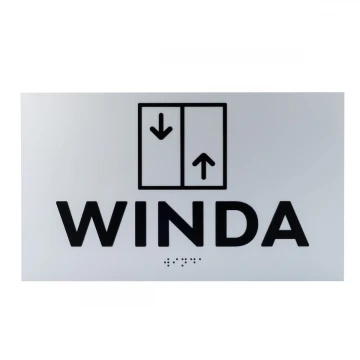Tabliczka z wypukłymi literami i pismem Braille'a - Winda - laminat srebrny - wym. 250x150mm - TAB501