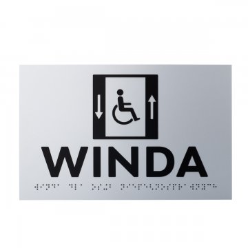 Tabliczka z wypukłymi literami i pismem Braille'a - Winda dla niepełnosprawnych - laminat srebrny - wym. 250x160mm - TAB502