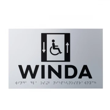 Tabliczka z wypukłymi literami i pismem Braille'a - Winda dla niepełnosprawnych - laminat srebrny - wym. 250x160mm - TAB502