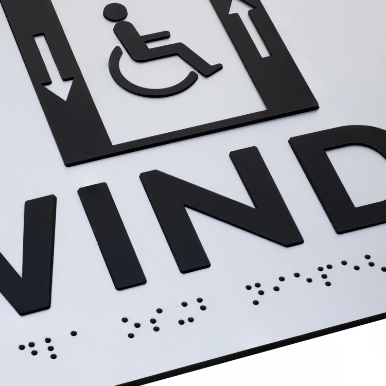Tabliczka z wypukłymi literami i pismem Braille'a - Winda dla niepełnosprawnych - laminat srebrny - wym. 250x160mm - TAB502