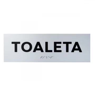 Tabliczka z wypukłymi literami i pismem Braille'a - Toaleta - laminat srebrny - wym. 295x100mm - TAB503