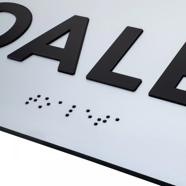 Tabliczka z wypukłymi literami i pismem Braille'a - Toaleta - laminat srebrny - wym. 295x100mm - TAB503