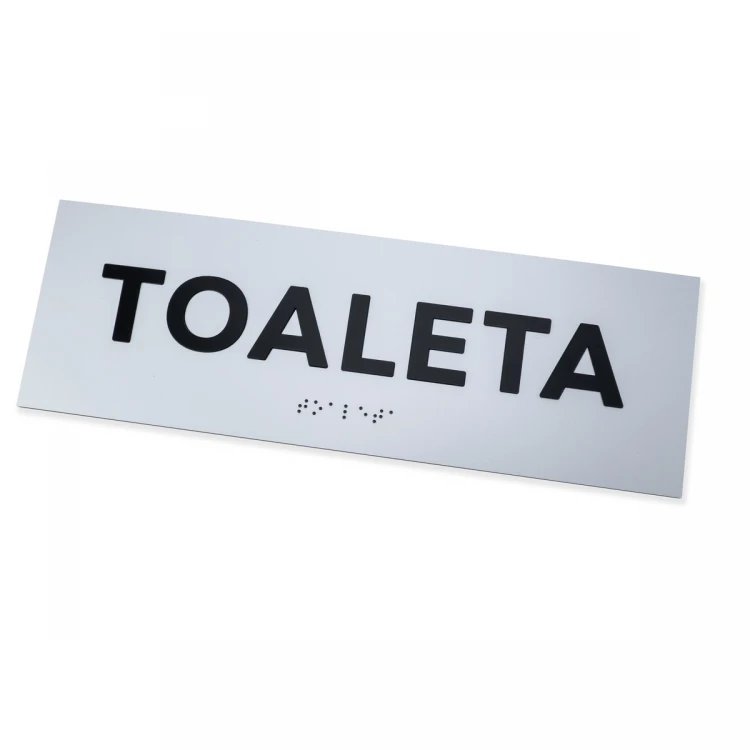 Tabliczka z wypukłymi literami i pismem Braille'a - Toaleta - laminat srebrny - wym. 295x100mm - TAB503