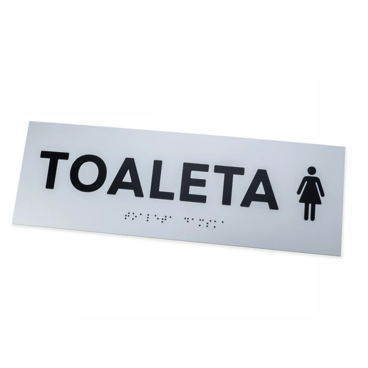 Tabliczka z wypukłymi literami i pismem Braille'a - Toaleta damska - laminat srebrny - wym. 295x100mm - TAB504