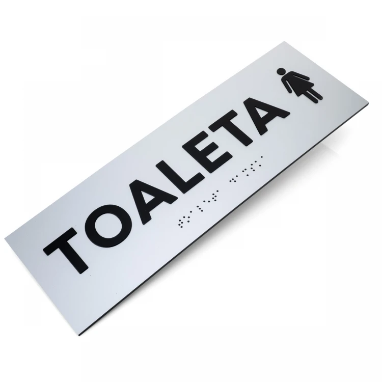 Tabliczka z wypukłymi literami i pismem Braille'a - Toaleta damska - laminat srebrny - wym. 295x100mm - TAB504