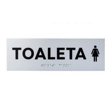 Tabliczka z wypukłymi literami i pismem Braille'a - Toaleta damska - laminat srebrny - wym. 295x100mm - TAB504