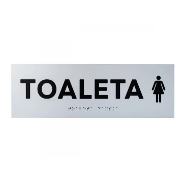 Tabliczka z wypukłymi literami i pismem Braille'a - Toaleta damska - laminat srebrny - wym. 295x100mm - TAB504
