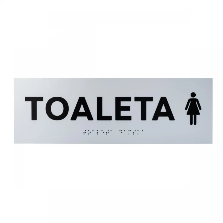 Tabliczka z wypukłymi literami i pismem Braille'a - Toaleta damska - laminat srebrny - wym. 295x100mm - TAB504