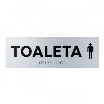 Tabliczka z wypukłymi literami i pismem Braille'a - Toaleta męska - laminat srebrny - wym. 295x100mm - TAB505