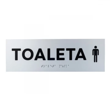 Tabliczka z wypukłymi literami i pismem Braille'a - Toaleta męska - laminat srebrny - wym. 295x100mm - TAB505