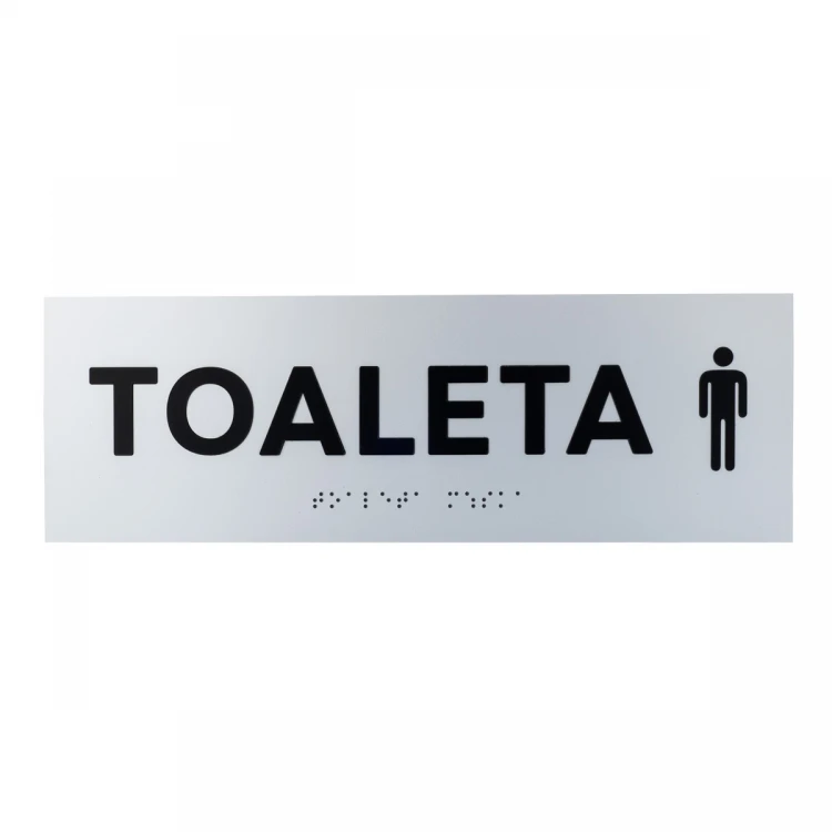 Tabliczka z wypukłymi literami i pismem Braille'a - Toaleta męska - laminat srebrny - wym. 295x100mm - TAB505