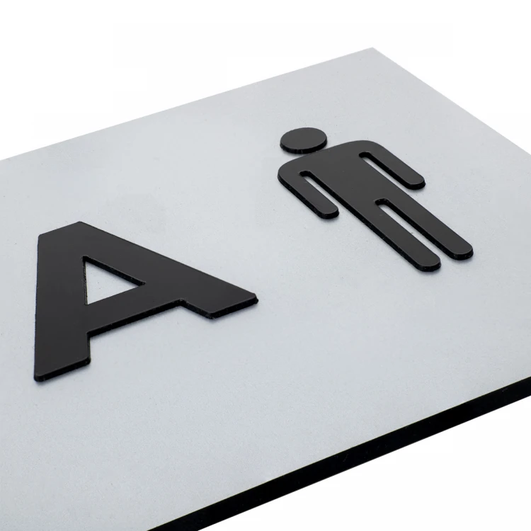 Tabliczka z wypukłymi literami i pismem Braille'a - Toaleta męska - laminat srebrny - wym. 295x100mm - TAB505