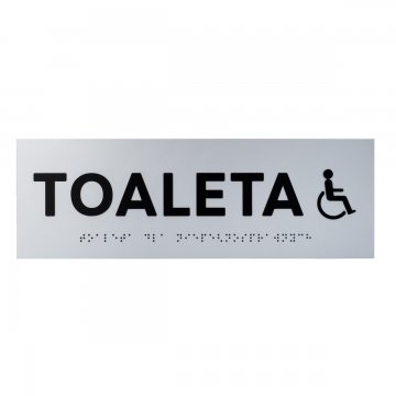 Tabliczka z wypukłymi literami i pismem Braille'a - Toaleta dla niepełnosprawnych - laminat srebrny - wym. 295x100mm - TAB506