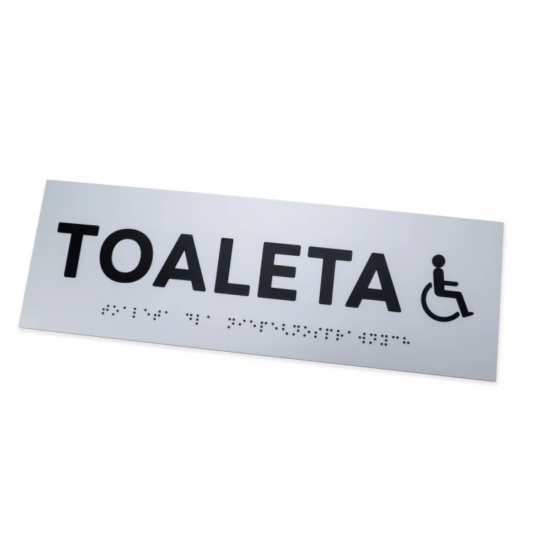 Tabliczka z wypukłymi literami i pismem Braille'a - Toaleta dla niepełnosprawnych - laminat srebrny - wym. 295x100mm - TAB506