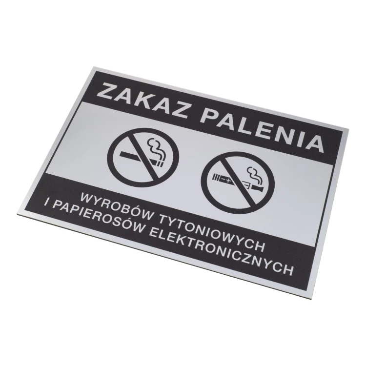 Srebrna tabliczka zakaz palenia papierosów - nadruk UV - wym. 160x110mm - Z013