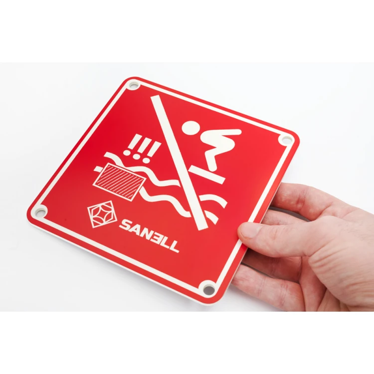 Tabliczka grawerowana zakaz skoku do wody - wym. 150x150mm - czerwony laminat 3mm - TAB255