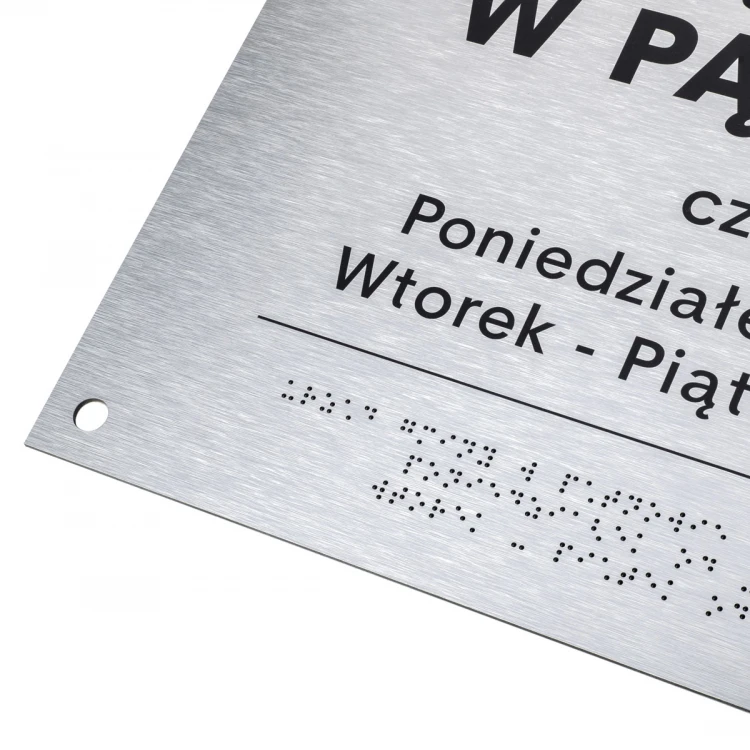 Tabliczka ze srebrnego dibondu z pismem Braille'a - wym. 420x300mm - TAB475 