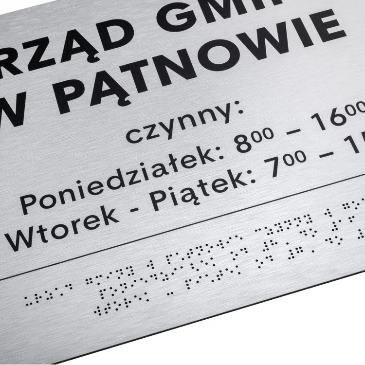 Tabliczka ze srebrnego dibondu z pismem Braille'a - wym. 420x300mm - TAB475 