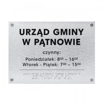 Tabliczka ze srebrnego dibondu z pismem Braille'a - wym. 420x300mm - TAB475 
