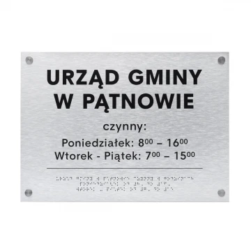 Tabliczka ze srebrnego dibondu z pismem Braille'a - wym. 420x300mm - TAB475 