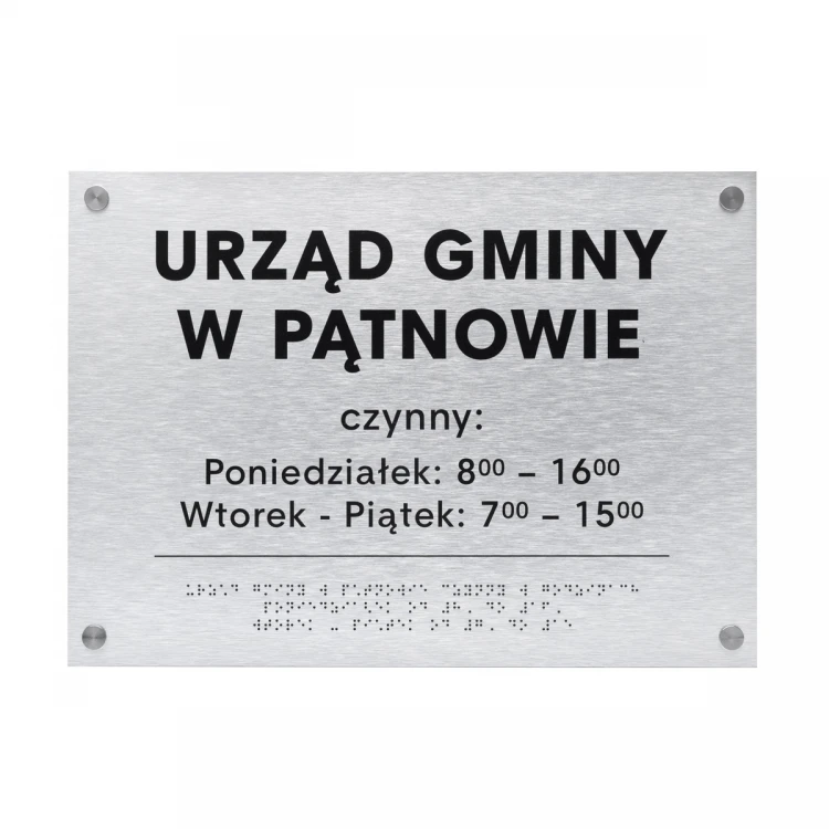 Tabliczka ze srebrnego dibondu z pismem Braille'a - wym. 420x300mm - TAB475 