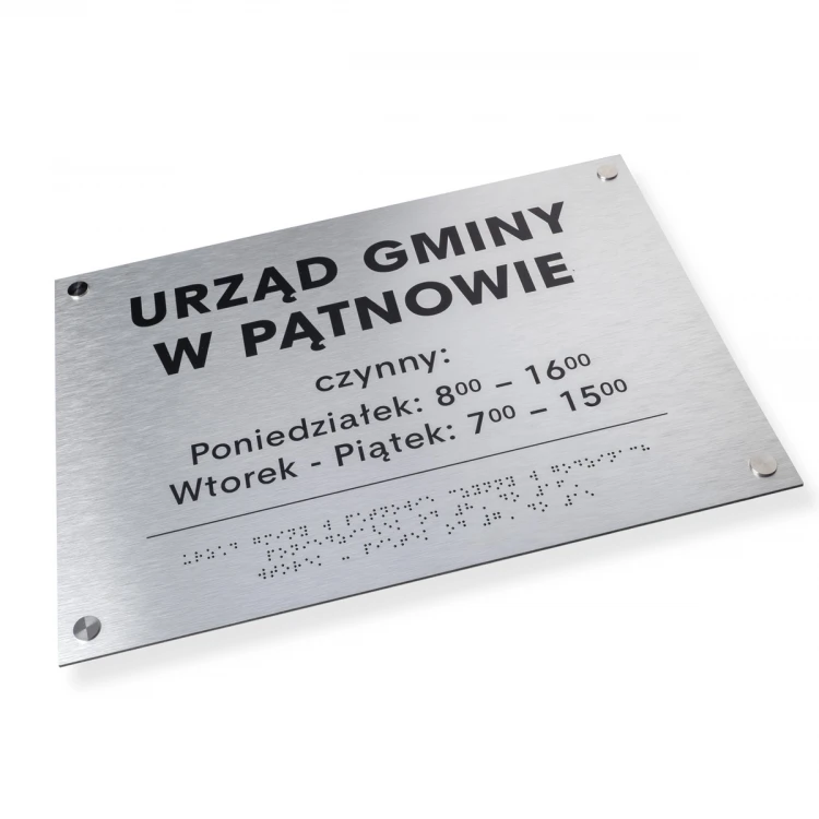 Tabliczka ze srebrnego dibondu z pismem Braille'a - wym. 420x300mm - TAB475 