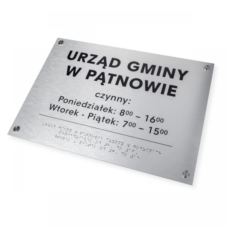Tabliczka ze srebrnego dibondu z pismem Braille'a - wym. 420x300mm - TAB475 