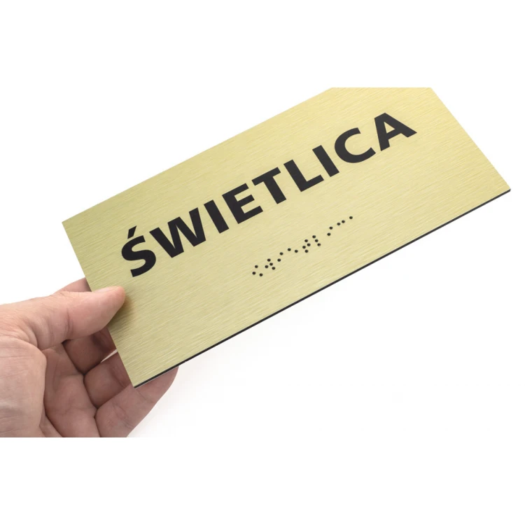 Tabliczka ze złotego dibondu z pismem Braille'a - wym. 200x100mm - TAB413 