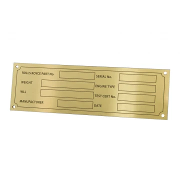 Tabliczka znamionowa do maszyn i urządzeń - mosiądz  - wym.130x40mm - TZN030