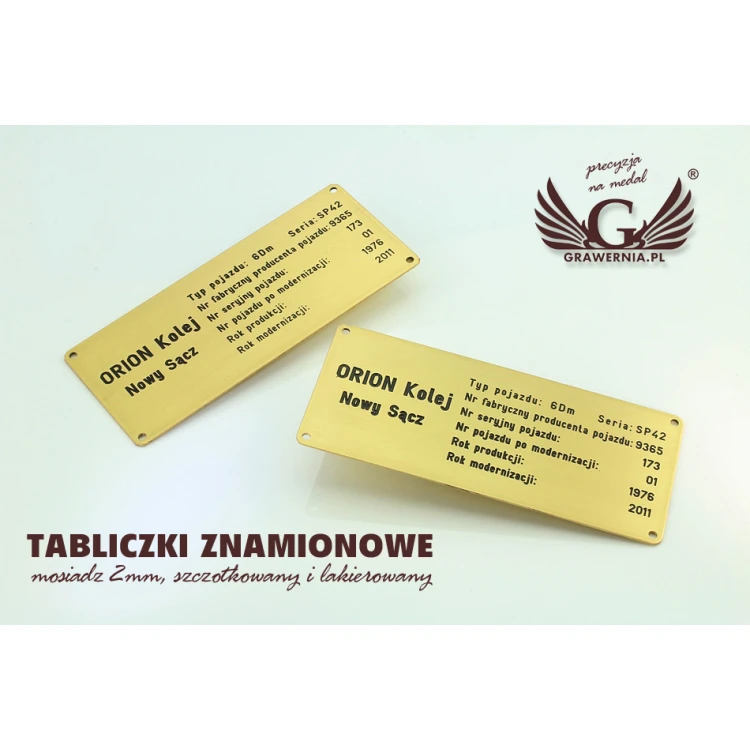 Tabliczka znamionowa - mosiądz szczotkowany i lakierowany - grawer czerniony - wym. 180x80mm
