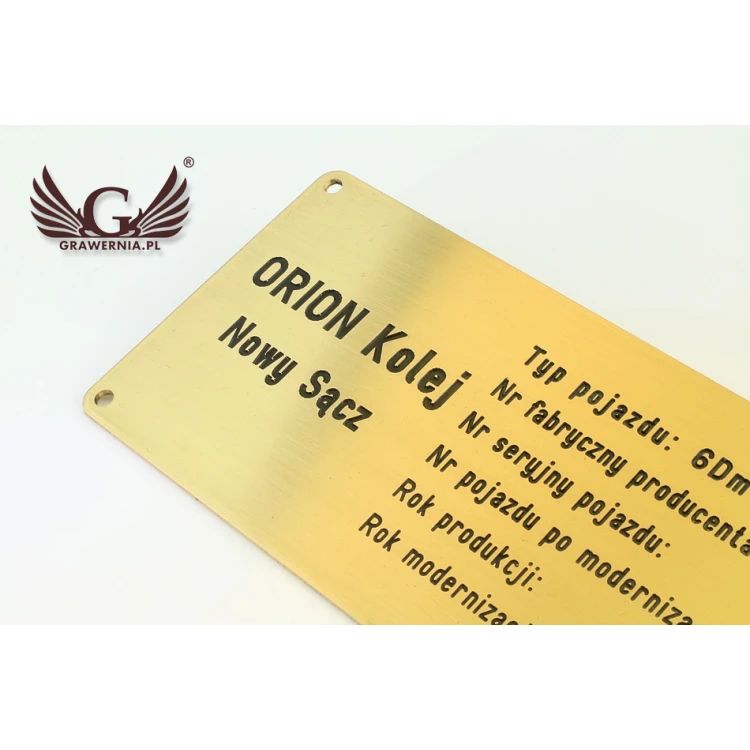 Tabliczka znamionowa - mosiądz szczotkowany i lakierowany - grawer czerniony - wym. 180x80mm