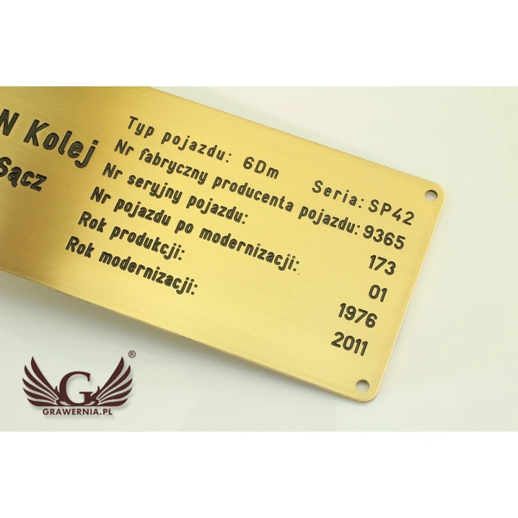 Tabliczka znamionowa - mosiądz szczotkowany i lakierowany - grawer czerniony - wym. 180x80mm
