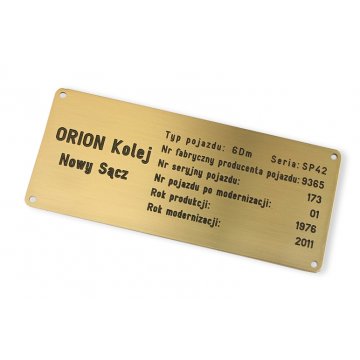 Tabliczka znamionowa - mosiądz szczotkowany i lakierowany - grawer czerniony - wym. 180x80mm