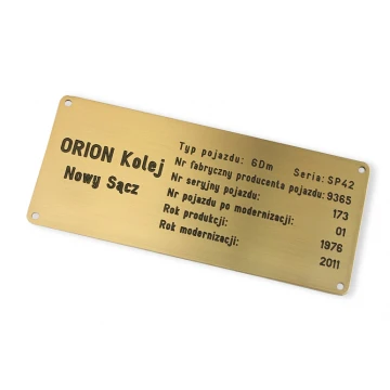 Tabliczka znamionowa - mosiądz szczotkowany i lakierowany - grawer czerniony - wym. 180x80mm