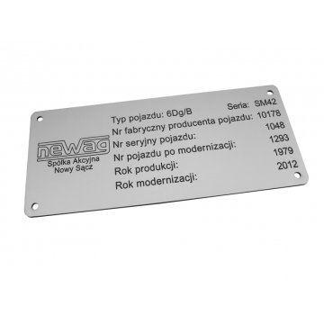 Tabliczka znamionowa srebrna G&S - wymiary: 180x80mm