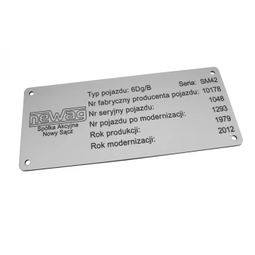 Tabliczka znamionowa srebrna G&S - wymiary: 180x80mm