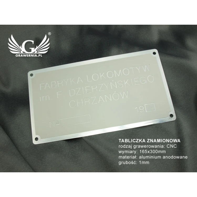 Tabliczka znamionowa z aluminium anodowanego - grawer CNC 001 - wymiar: 165x300mm