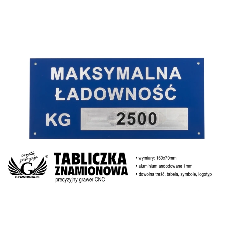 Tabliczka znamionowa z aluminium - multikolor - grawer CNC -  wymiary: 150x70mm - TZN035