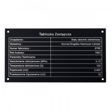 Tabliczka znamionowa z czarnego aluminium - grawer CNC - wymiary: 150x80mm - TZN049 