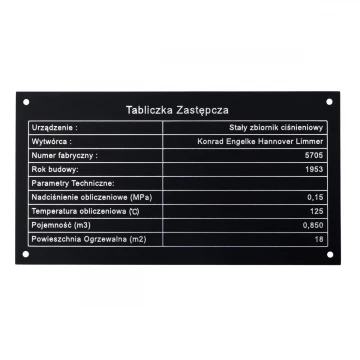 Tabliczka znamionowa z czarnego aluminium - grawer CNC - wymiary: 150x80mm - TZN049 